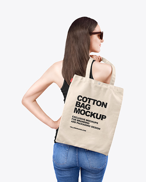 Woman w/ Cotton Bag Mockup