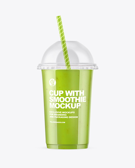 Green Smoothie Cup with Transparent Cap Mockup