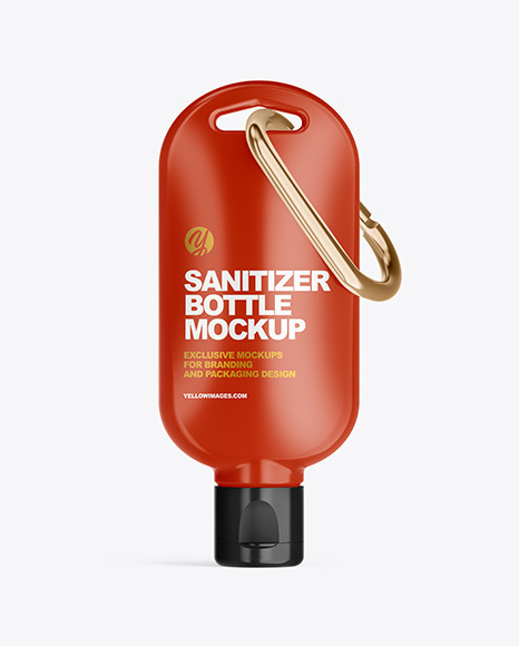 Glossy Sanitizer Bottle with Carabine Mockup