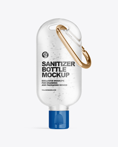 Clear Sanitizer Bottle with Carabine Mockup