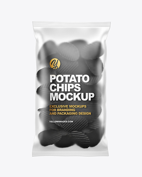 Matte Bag With Corrugated Black Potato Chips Mockup