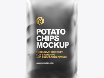 Frosted Bag With Corrugated Black Potato Chips Mockup