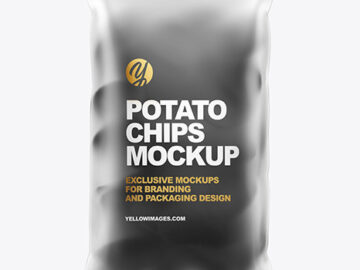 Frosted Bag With Black Potato Chips Mockup