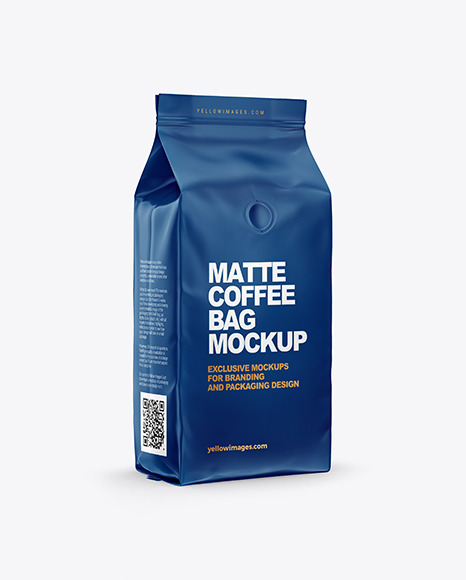 Matte Coffee Bag with Valve Mockup - Half Side View