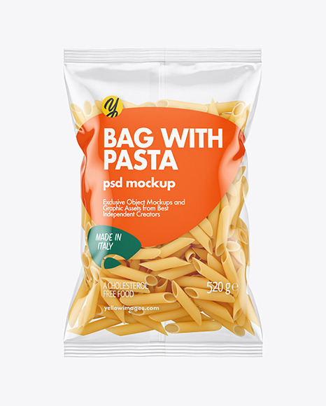 Plastic Bag With Pennoni Rigati Pasta Mockup