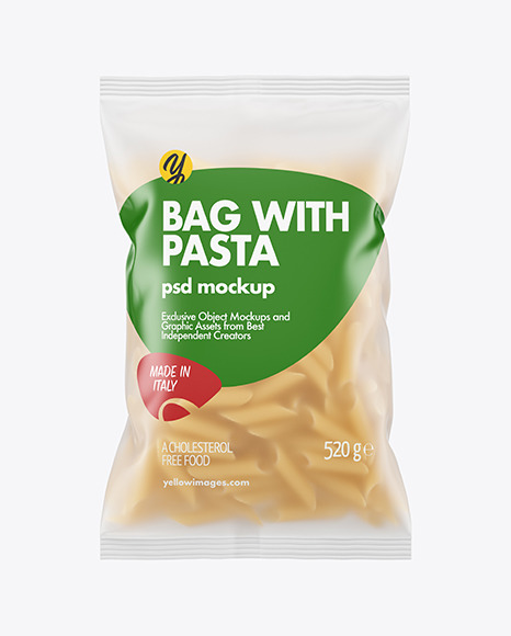 Frosted Plastic Bag With Pennoni Rigati Pasta Mockup