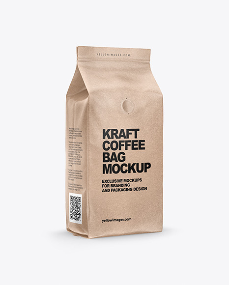 Kraft Coffee Bag with Valve Mockup - Half Side View