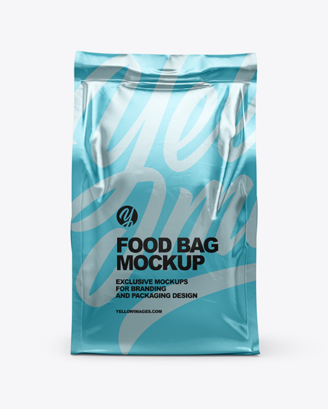 Glossy Metallic Food Bag Mockup - Front View