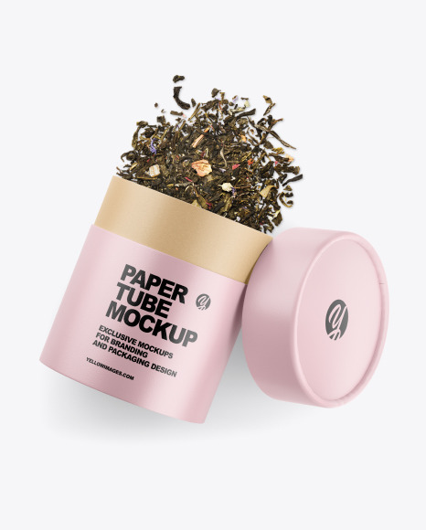Glossy Paper Tube W/ Tea Mockup
