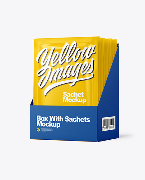 Glossy Sachets in Display Box Mockup