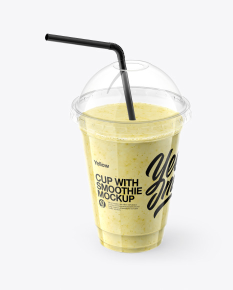 Banana Smoothie Cup with Straw Mockup