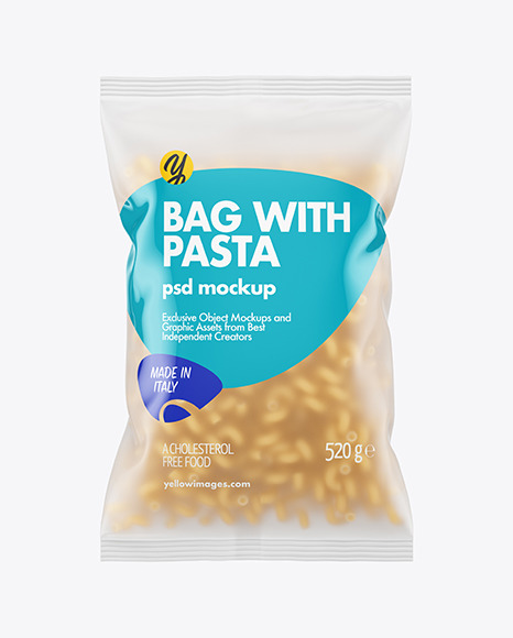 Frosted Plastic Bag With Cavatappi Pasta Mockup