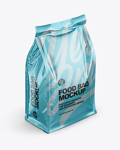 Glossy Metallic Food Bag Mockup -Half Side View (High Angle Shot)
