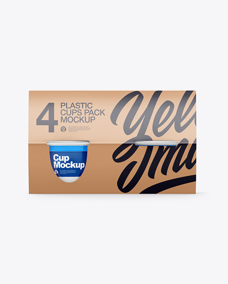 4 Plastic Cups Matte Paper Pack Mockup - Front View