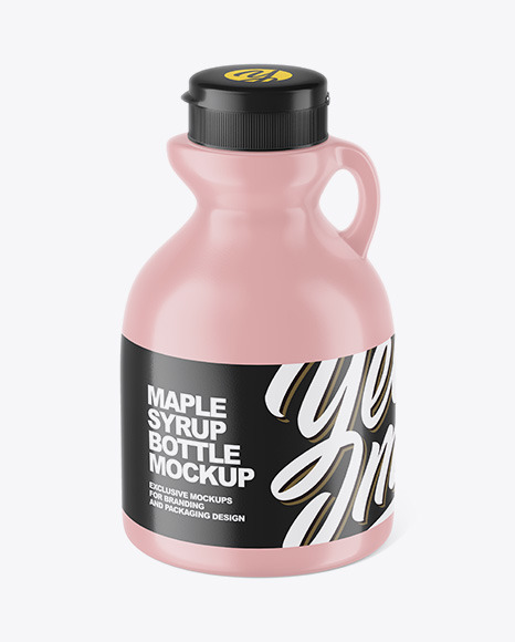 Glossy Plastic Maple Syrup Bottle Mockup - Front View (High-Angle Shot)