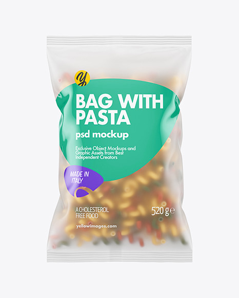 Frosted Plastic Bag With Tricolor Cavatappi Pasta Mockup