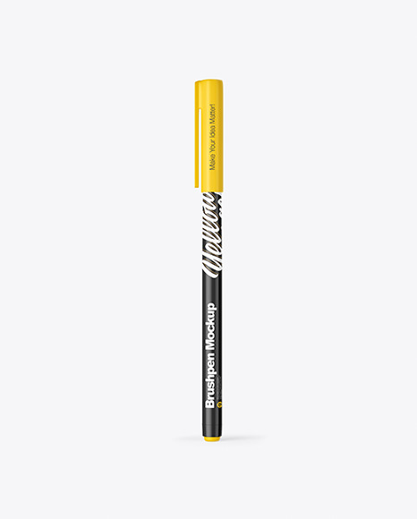 Glossy Plastic Brush Pen With Cap Mockup - Front View