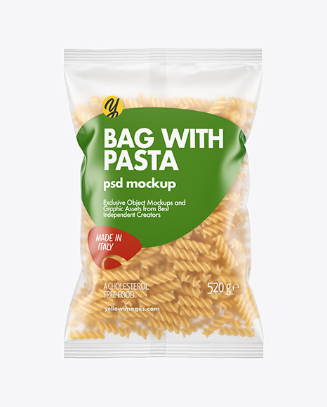 Matte Plastic Bag With Fusilli Pasta Mockup