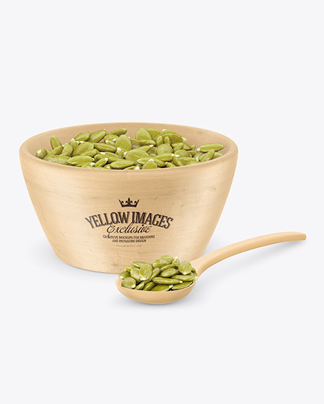 Wooden Bowl with Peeled Pumpkin Seeds Mockup