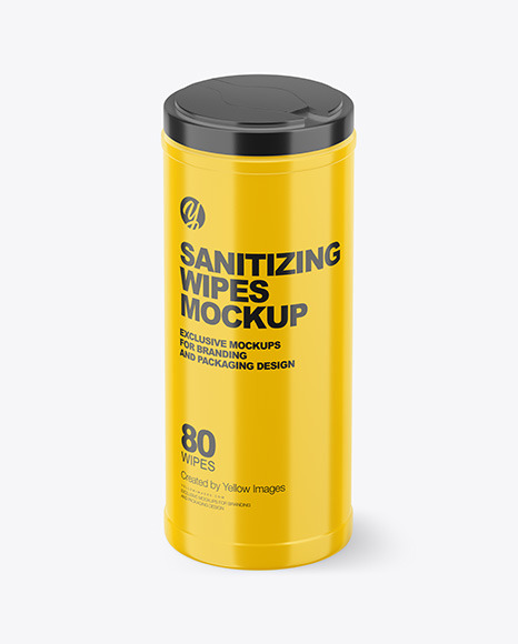 Glossy Closed Sanitizing Wipes Canister Mockup