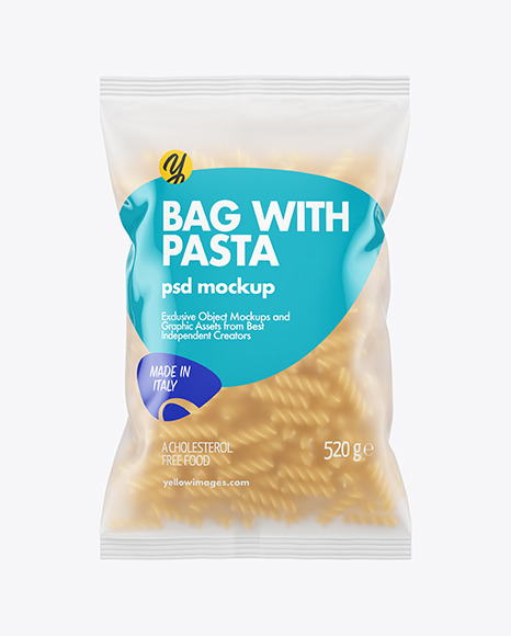 Frosted Plastic Bag With Fusilli Pasta Mockup