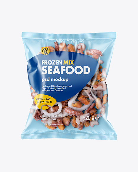 Plastic Bag With Frozen Seafood Mix Mockup
