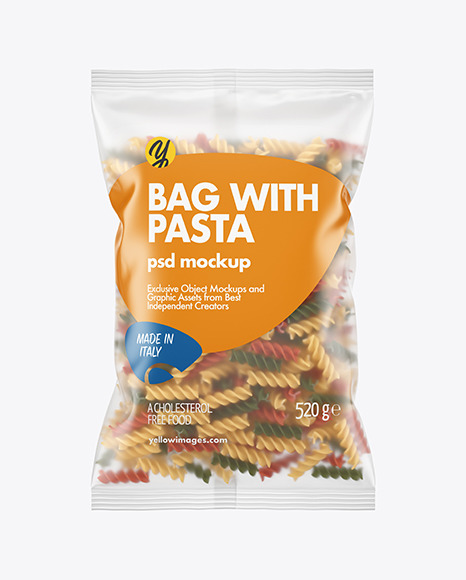 Matte Plastic Bag With Tricolor Fusilli Pasta Mockup