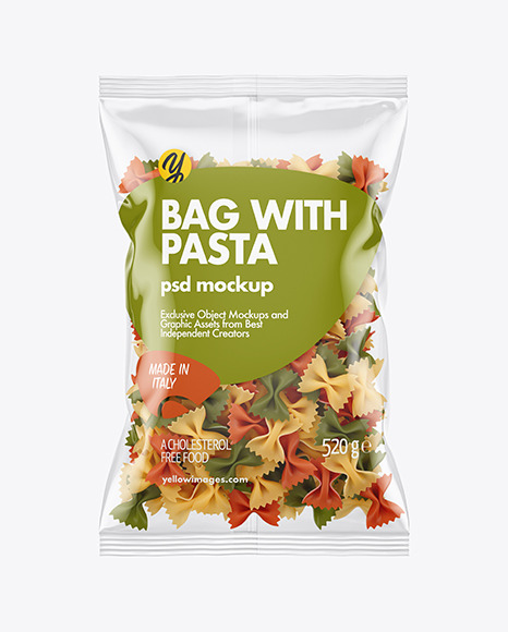 Plastic Bag With Tricolor Farfalle Pasta Mockup