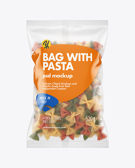 Matte Plastic Bag With Tricolor Farfalle Pasta Mockup