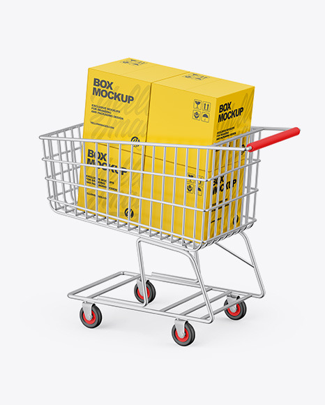 Shopping Cart W/ Paper Boxes Mockup