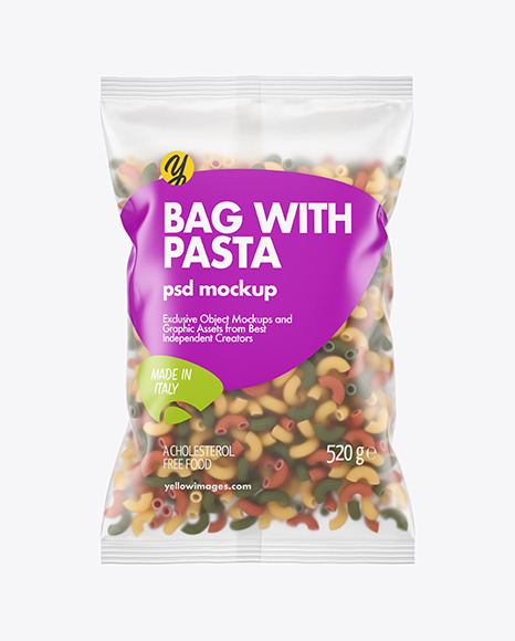 Matte Plastic Bag With Tricolor Chifferini Rigati Pasta Mockup