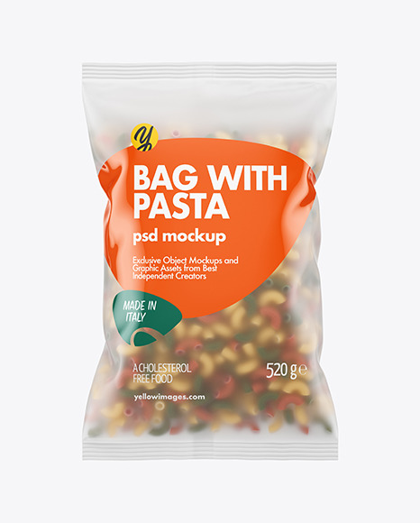 Frosted Plastic Bag With Tricolor Chifferini Rigati Pasta Mockup