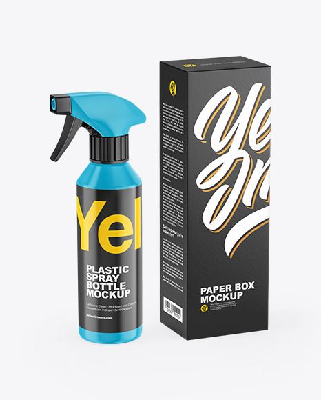 Spray Bottle with Paper Box Mockup