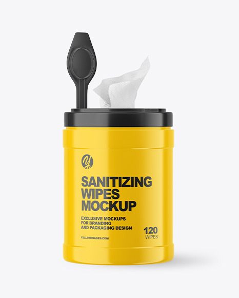 Glossy Opened Sanitizing Wipes Canister Mockup