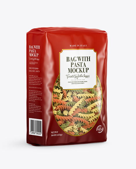 Plastic Bag With Tricolor Fusilli Pasta Mockup