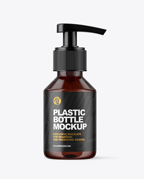 Amber Plastic Bottle with Pump Mockup