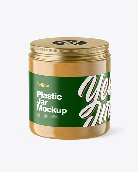 Plastic Jar with Peanut Butter Mockup
