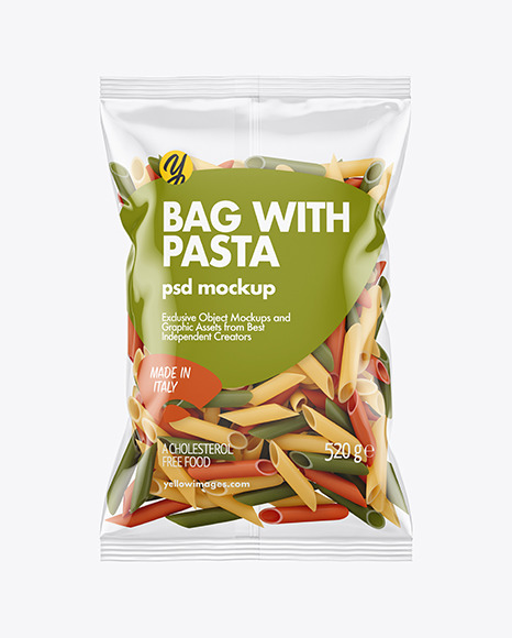 Plastic Bag With Tricolor Penne Pasta Mockup