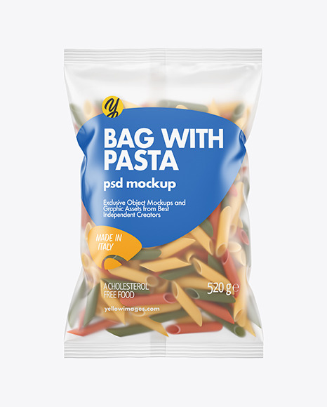 Matte Plastic Bag With Tricolor Penne Pasta Mockup