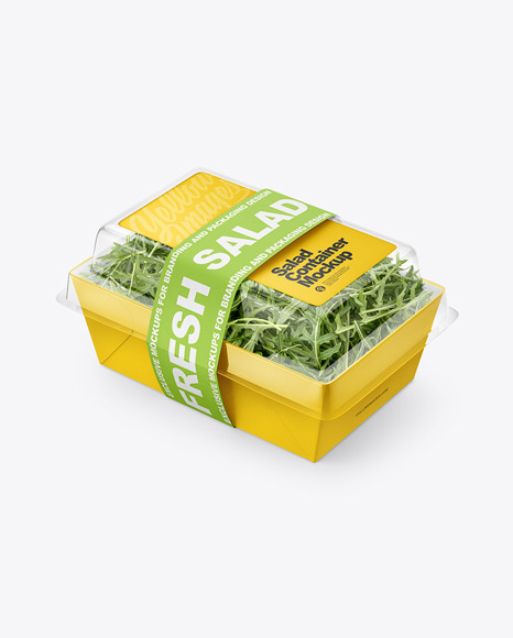 Salad Container Box with Arugula Mockup - Half Side View