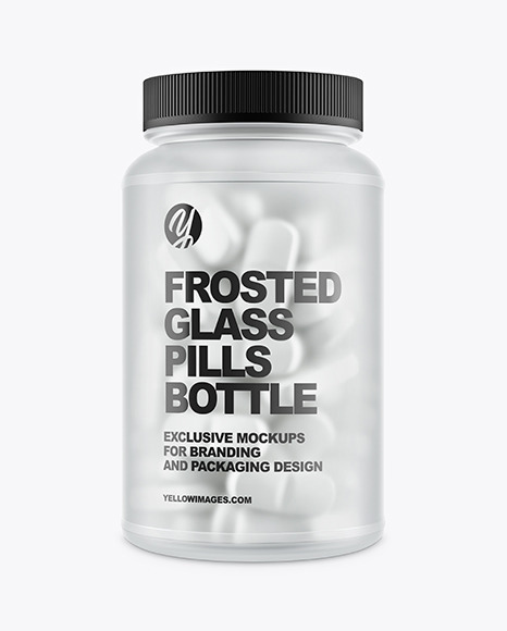 Frosted Glass Bottle with Pills Mockup - Front View