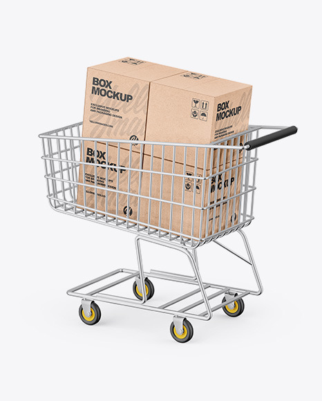 Shopping Cart W/ Kraft Boxes Mockup