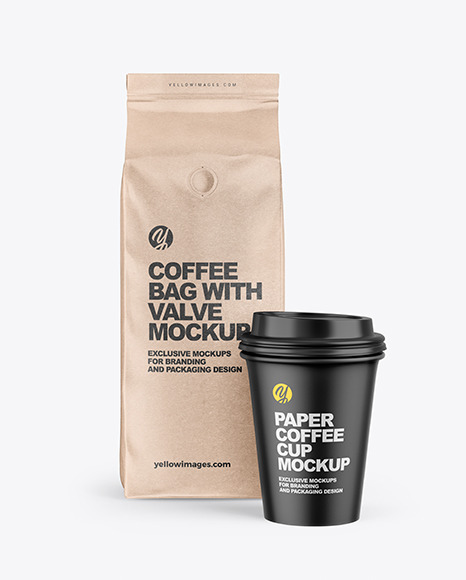 Kraft Coffee Bag with Cup Mockup