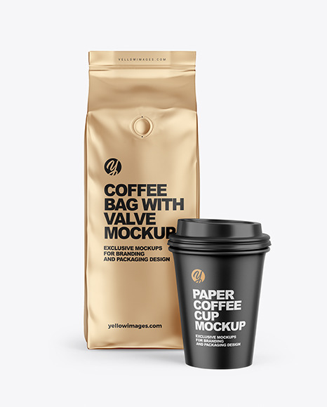 Metallic Coffee Bag with Cup Mockup