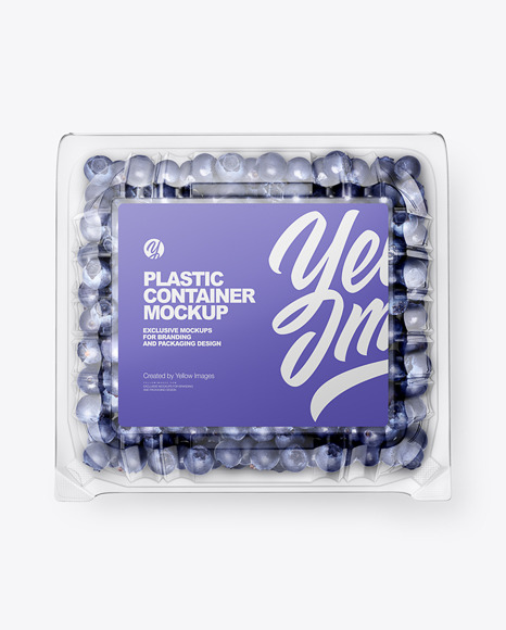 Clear Transparent Plastic Container with Blueberries Mockup – Top View