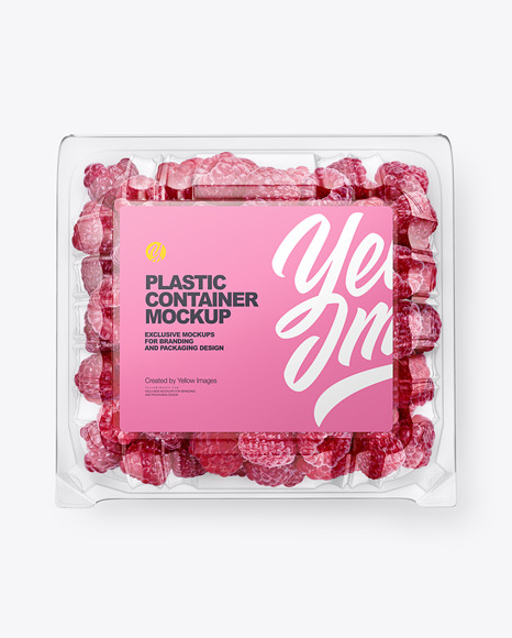 Clear Transparent Plastic Container with Raspberries Mockup – Top View