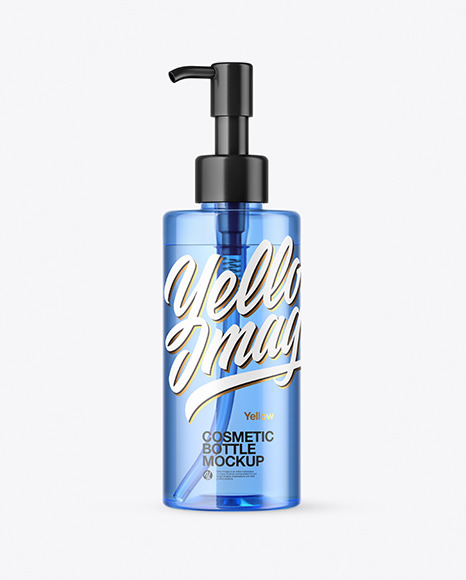 Blue Cosmetic Bottle with Pump Mockup