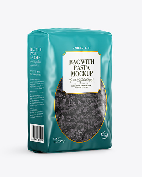 Plastic Bag With Black Fusilli Pasta Mockup