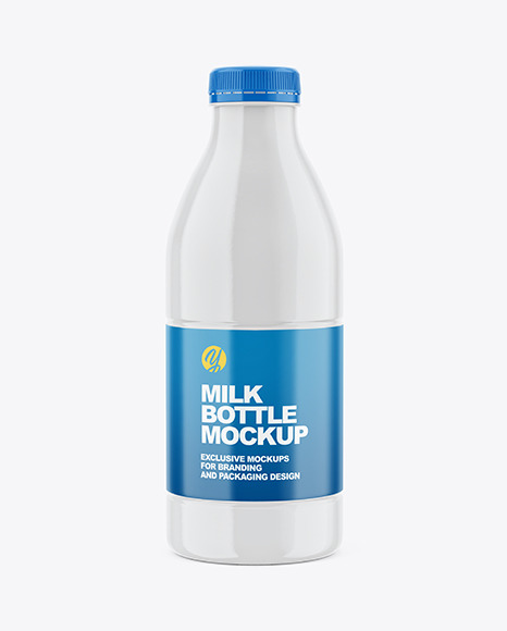 Glossy Plastic Milk Bottle Mockup - Front View