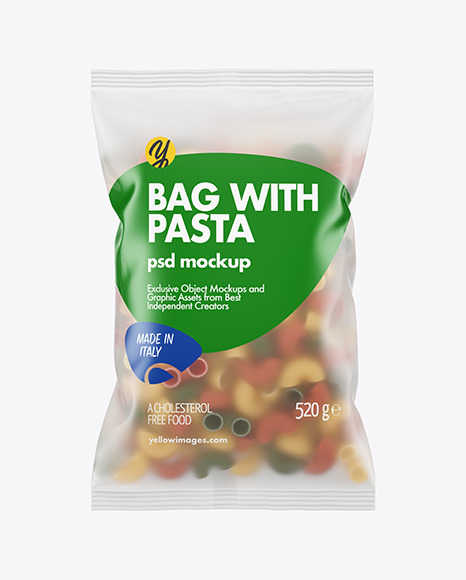 Frosted Plastic Bag With Tricolor Pipe Rigate Pasta Mockup